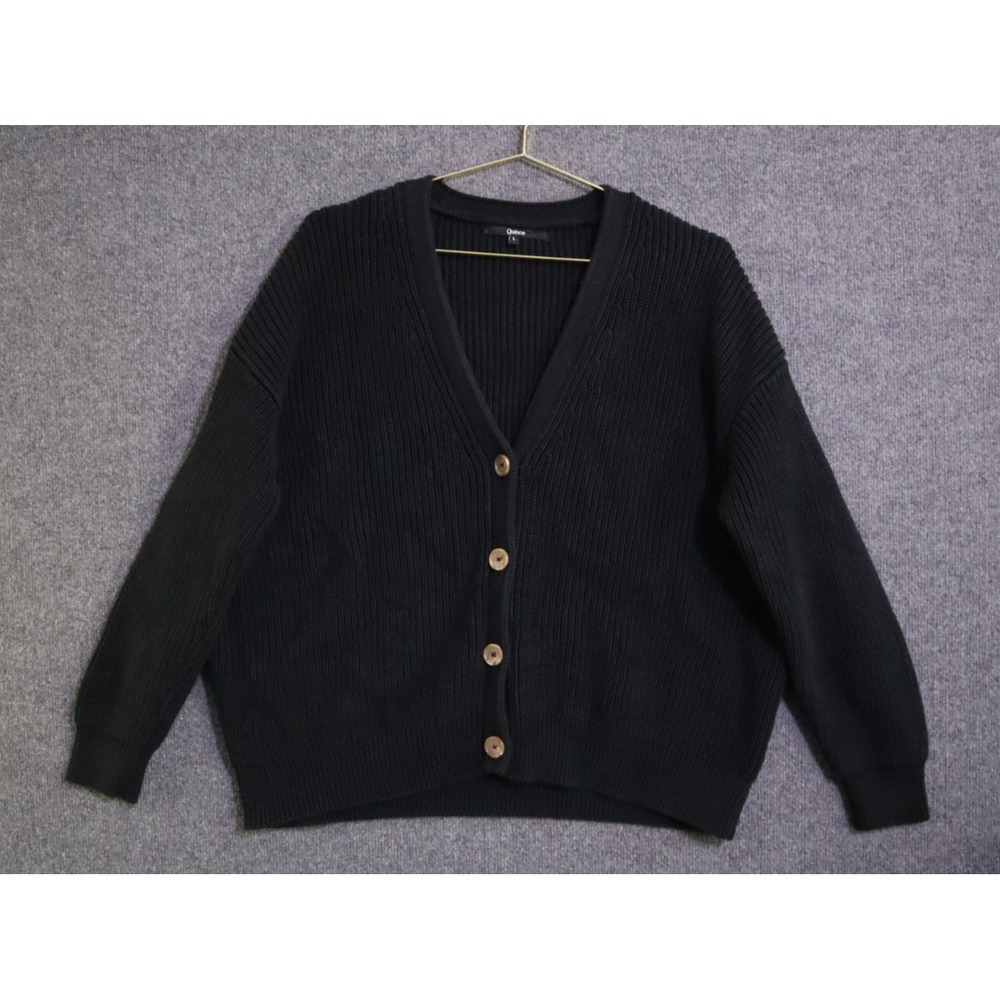 Quince Black Knit Cardigan with Wooden Buttons